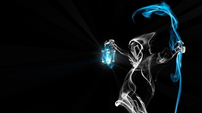 Smoke Figure Holding Lantern — Black, Dramatic