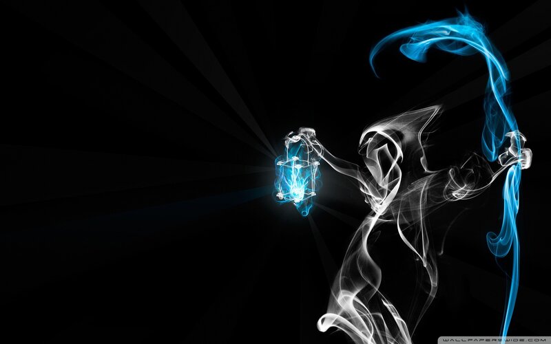 smoke figure with glowing cube
