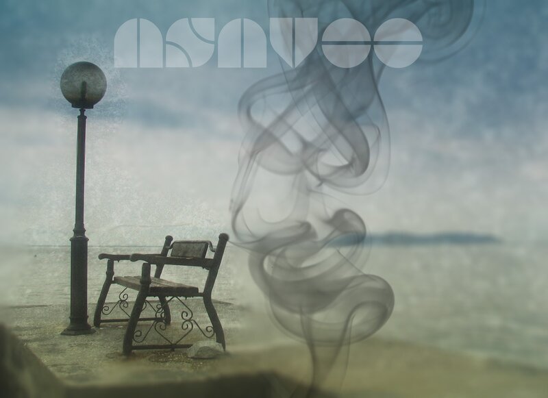 Smoke over a seaside bench