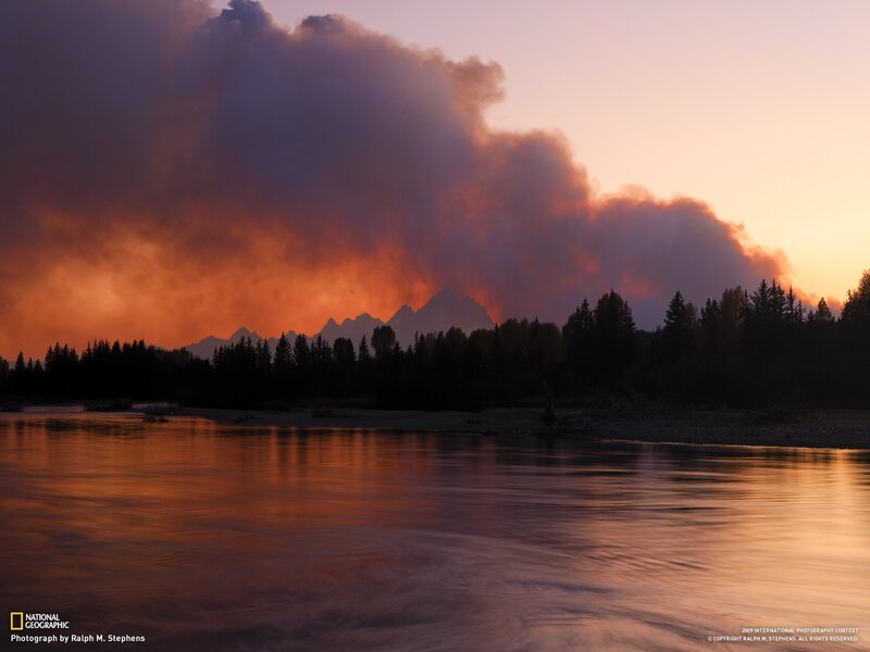 Smoke over mountain river