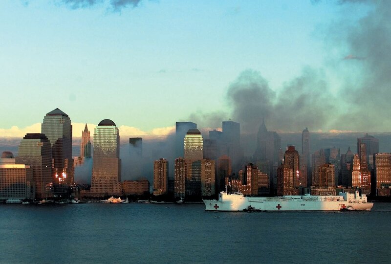 Smoke over New York City skyline