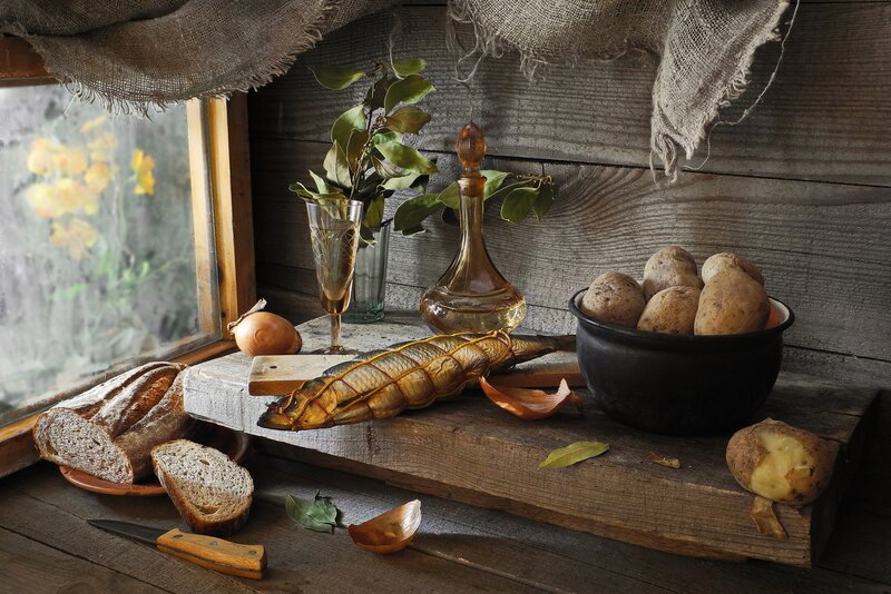 Smoked Fish on Wooden Table