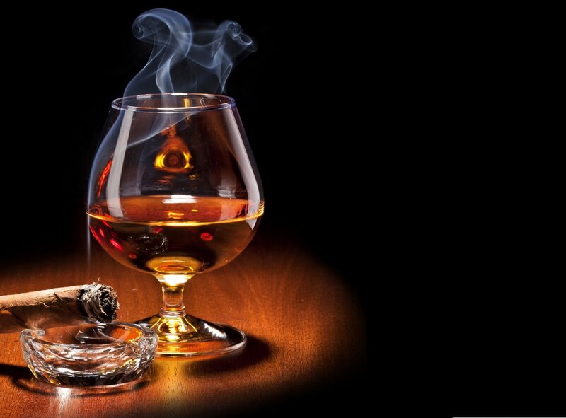 Smoking Cigar and Brandy — Brown