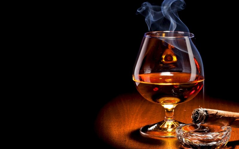 smoking cigar with brandy