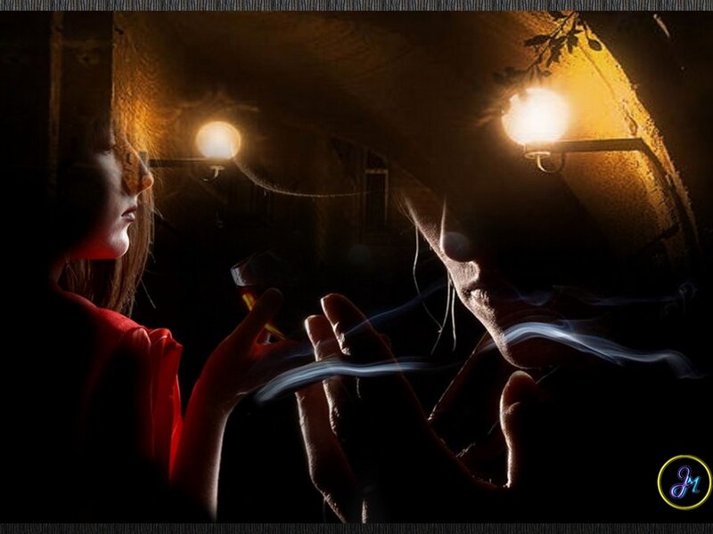 smoking in dimly lit room