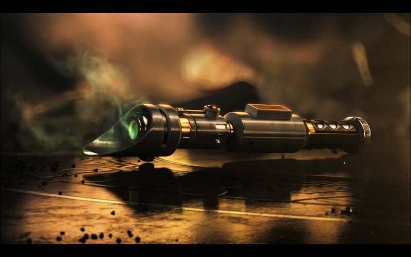 smoking lightsaber on ground