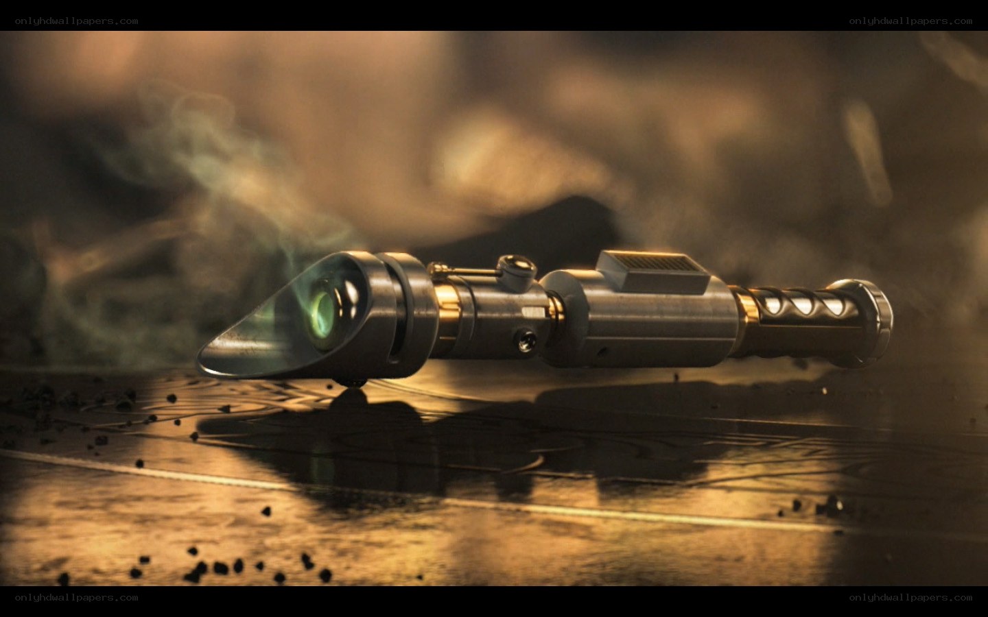 smoking lightsaber on ground