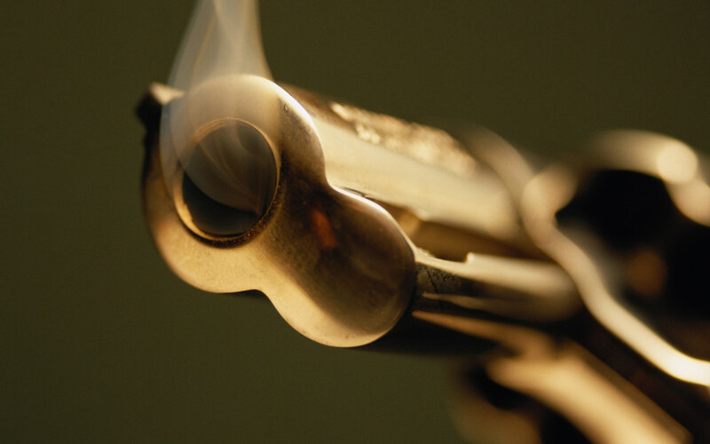 Smoking Revolver Barrel — Gold