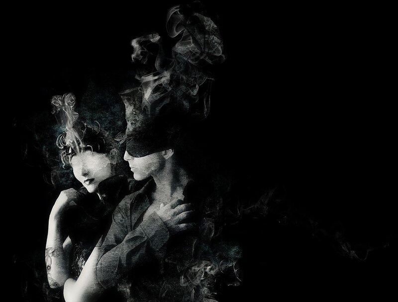 smoky couple in black and white