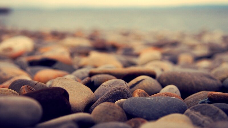 Smooth Pebbles on Beach — Gray, Calm, Morning, Photograph