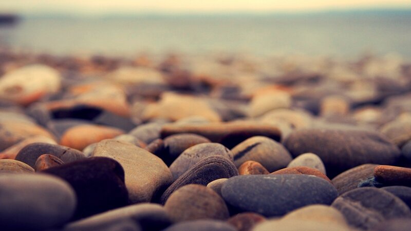 Smooth Pebbles on Beach — Gray, Calm, Photograph, Sea