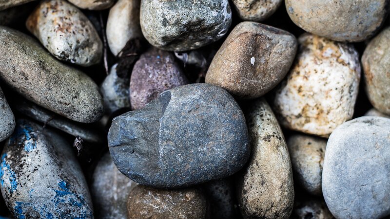 Smooth River Stones — Gray, Neutral, Photograph, Rocks, Blue Paint