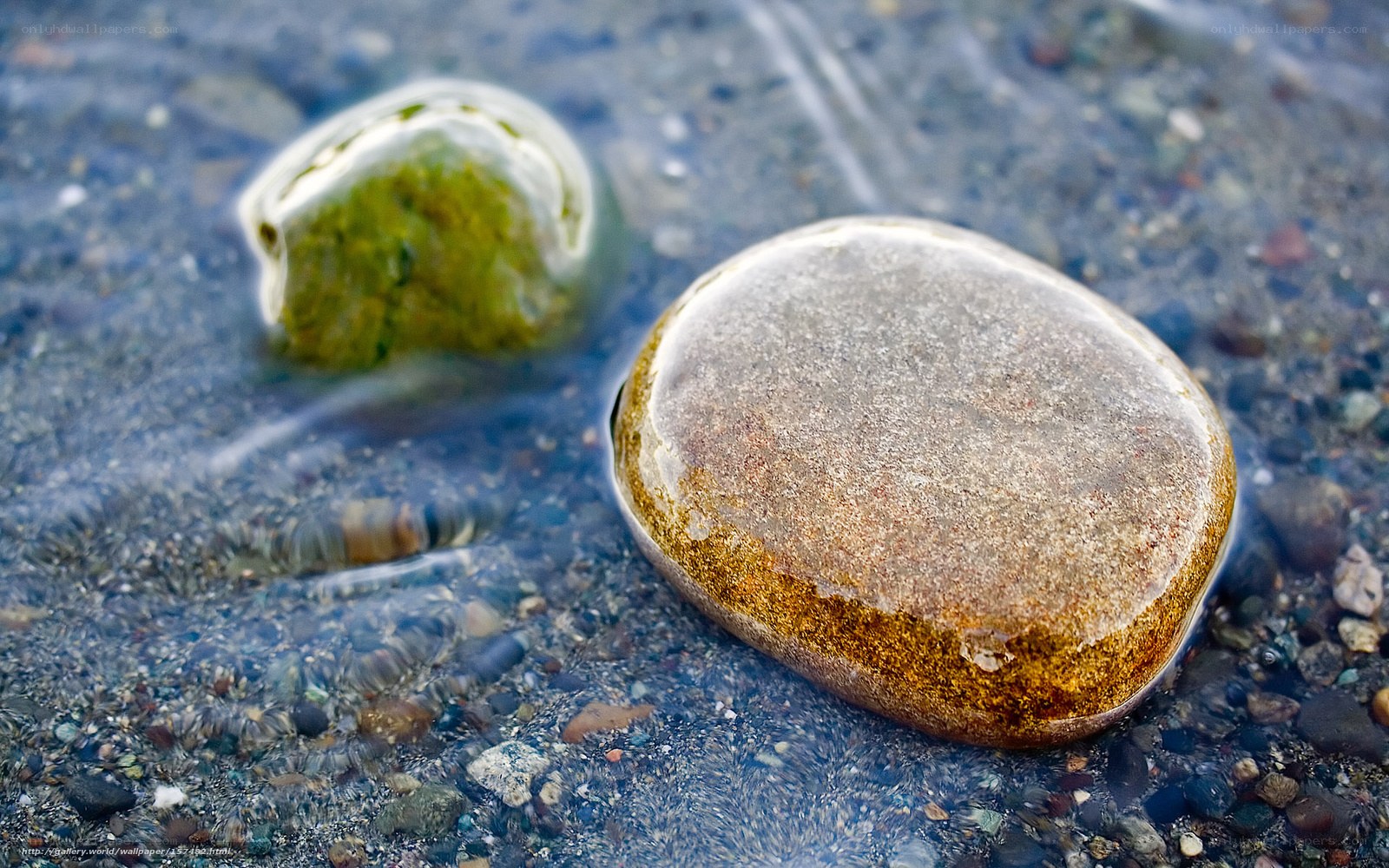 Smooth stones in shallow water