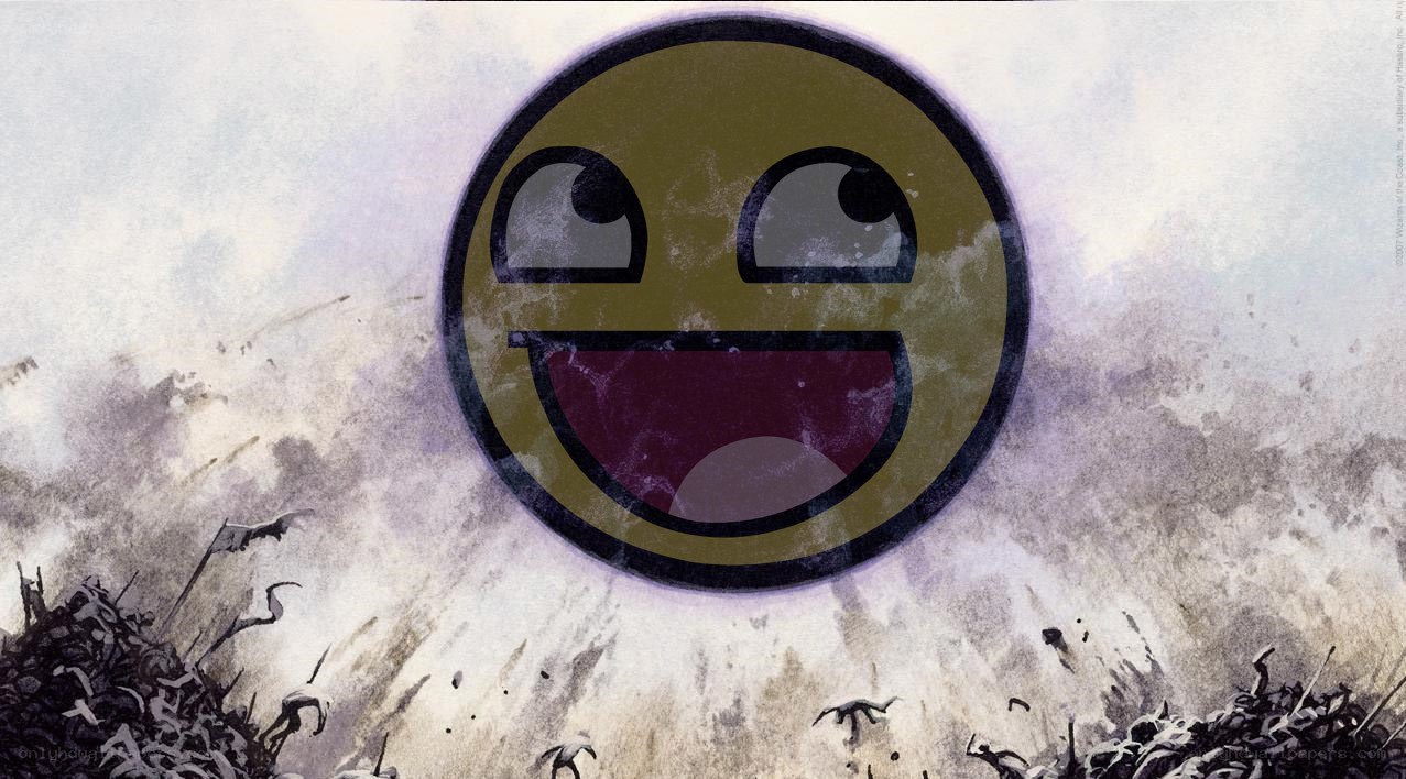 Smug face over battlefield