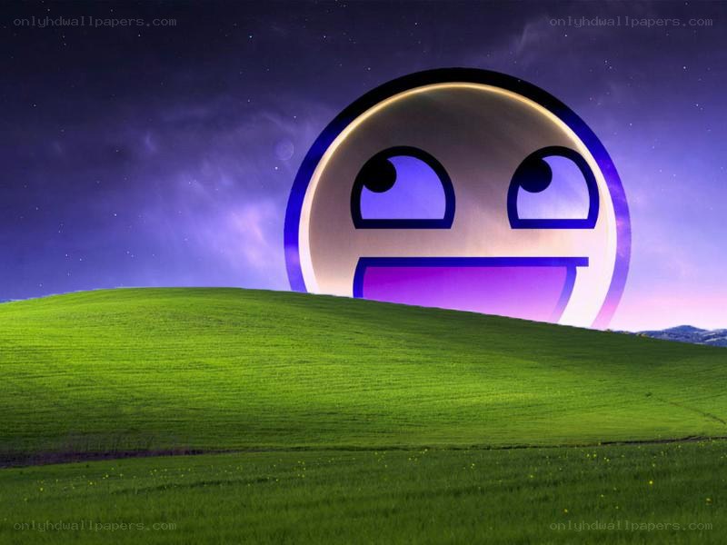 Smug face over green hills