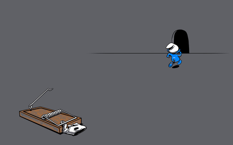 Smurf near a mousetrap