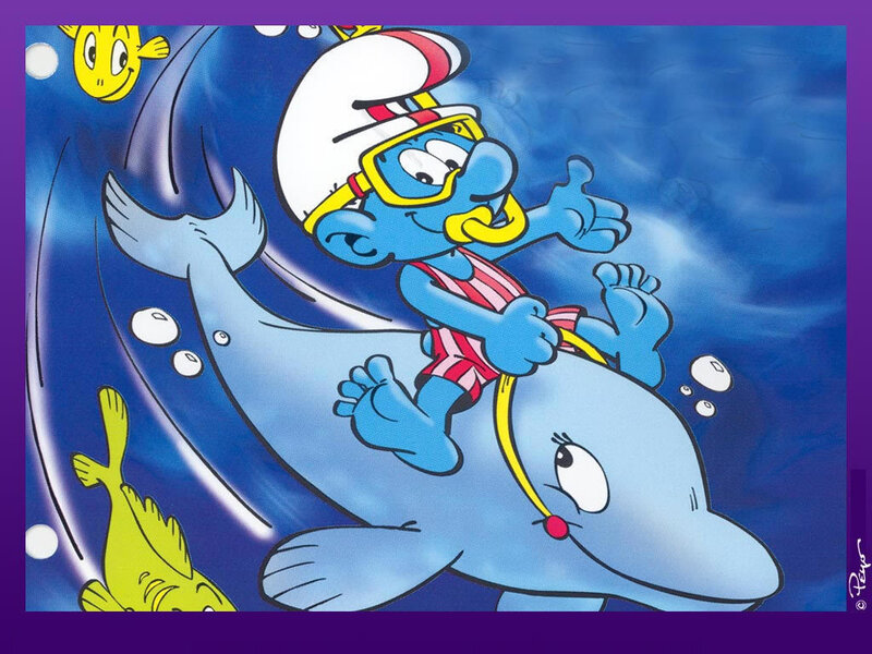 Smurf riding a dolphin