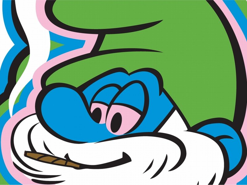 Smurf smoking a cigarette
