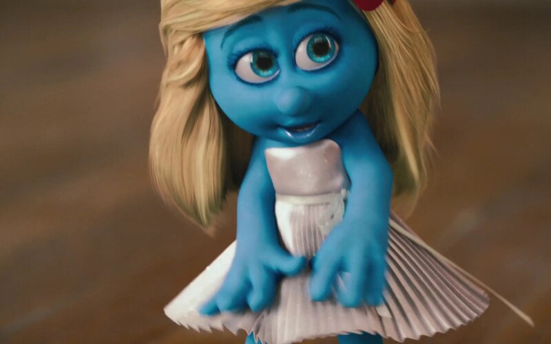 Smurfette in a white dress