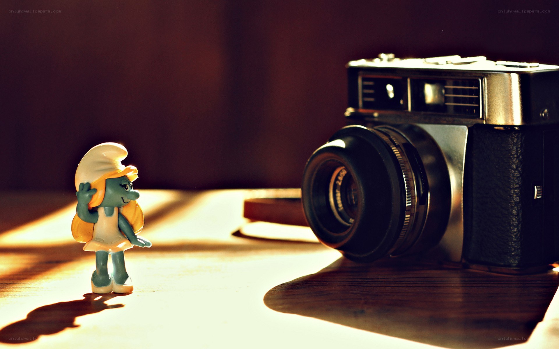 Smurfette with vintage camera
