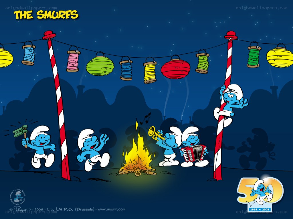 Smurfs at a campfire