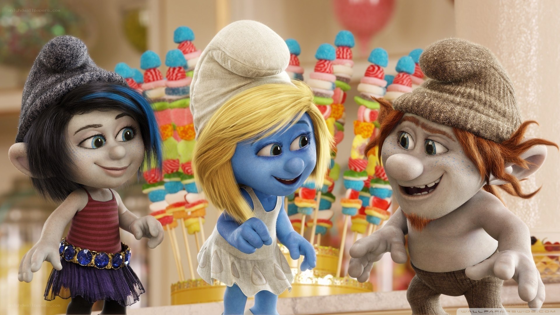 Smurfs at a candy stand