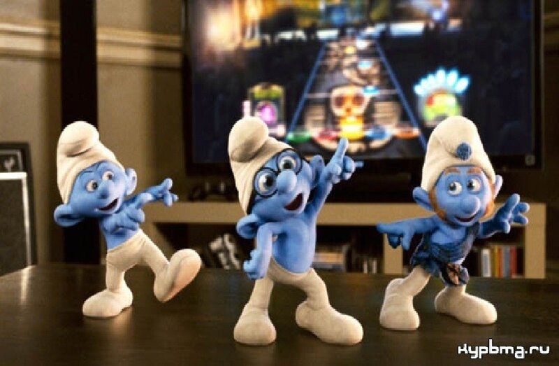 Smurfs dancing in front of TV
