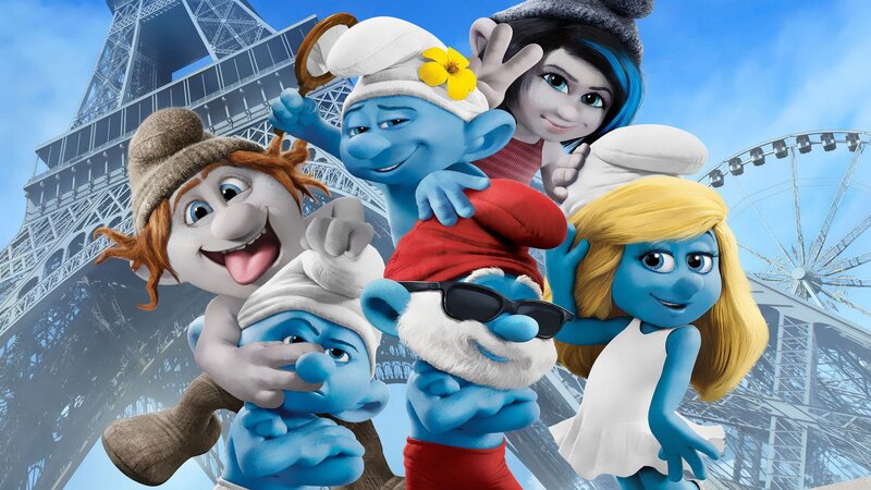Smurfs in Paris — Blue, Cheerful, Afternoon, 3d Render, Eiffel Tower