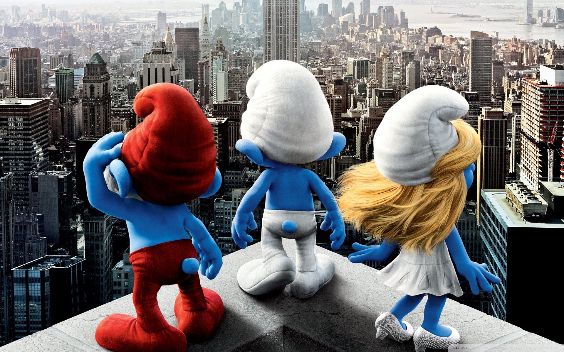 Smurfs on a city rooftop