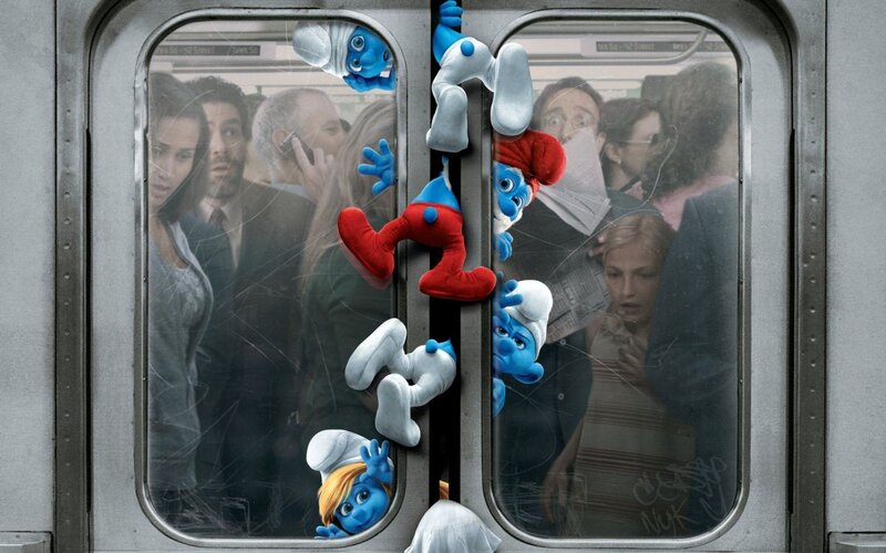 Smurfs on Train Door — Blue, Chaotic