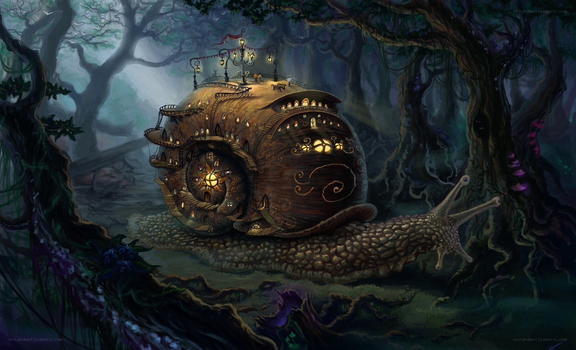 snail house in a dark forest