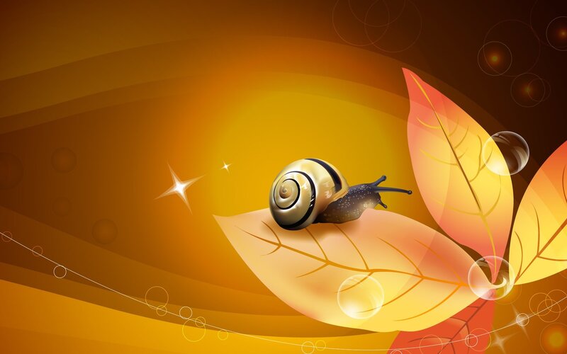 Snail on Autumn Leaf — Orange, Serene, Digital Art
