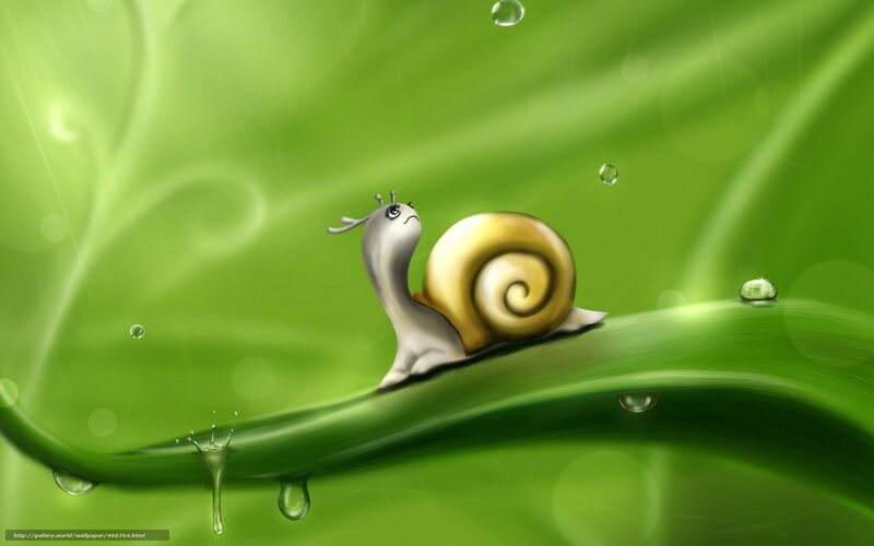 Snail on Green Leaf — Serene, Digital Art, Droplets