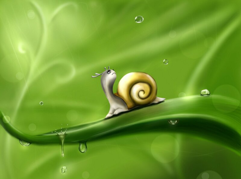 Snail on Green Leaf — Serene, Digital Art