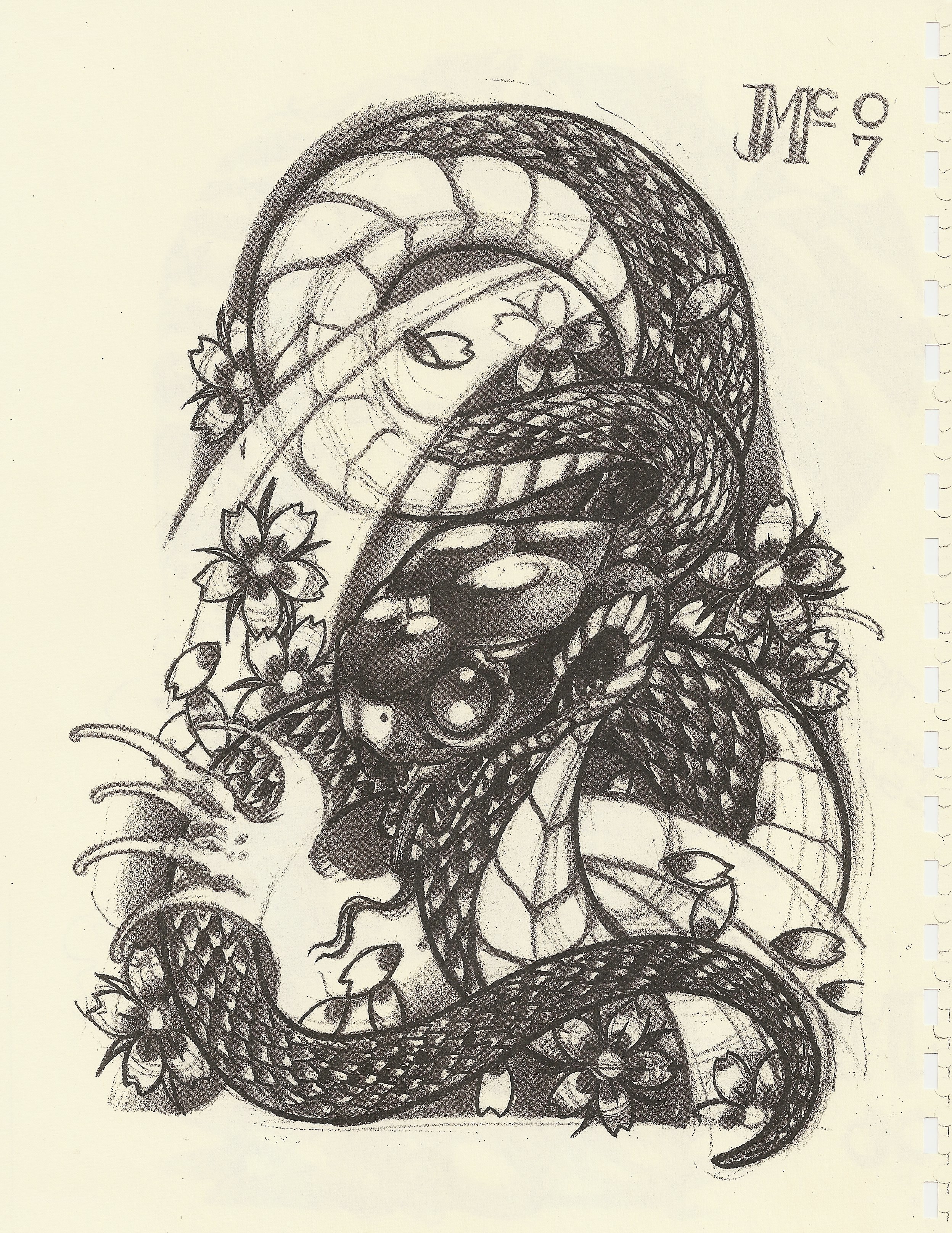snake and cherry blossom tattoo design