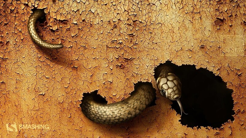 Snake Emerging from Wall — Brown, Dramatic