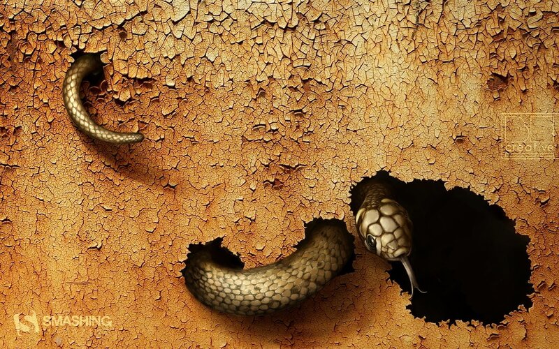 Snake Emerging from Wall — Brown