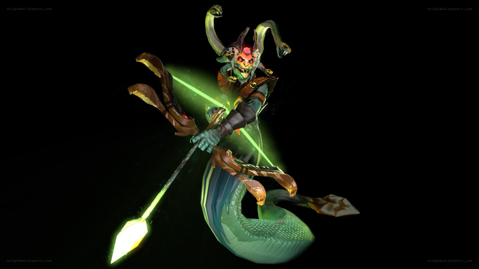 snake-headed warrior with glowing spear