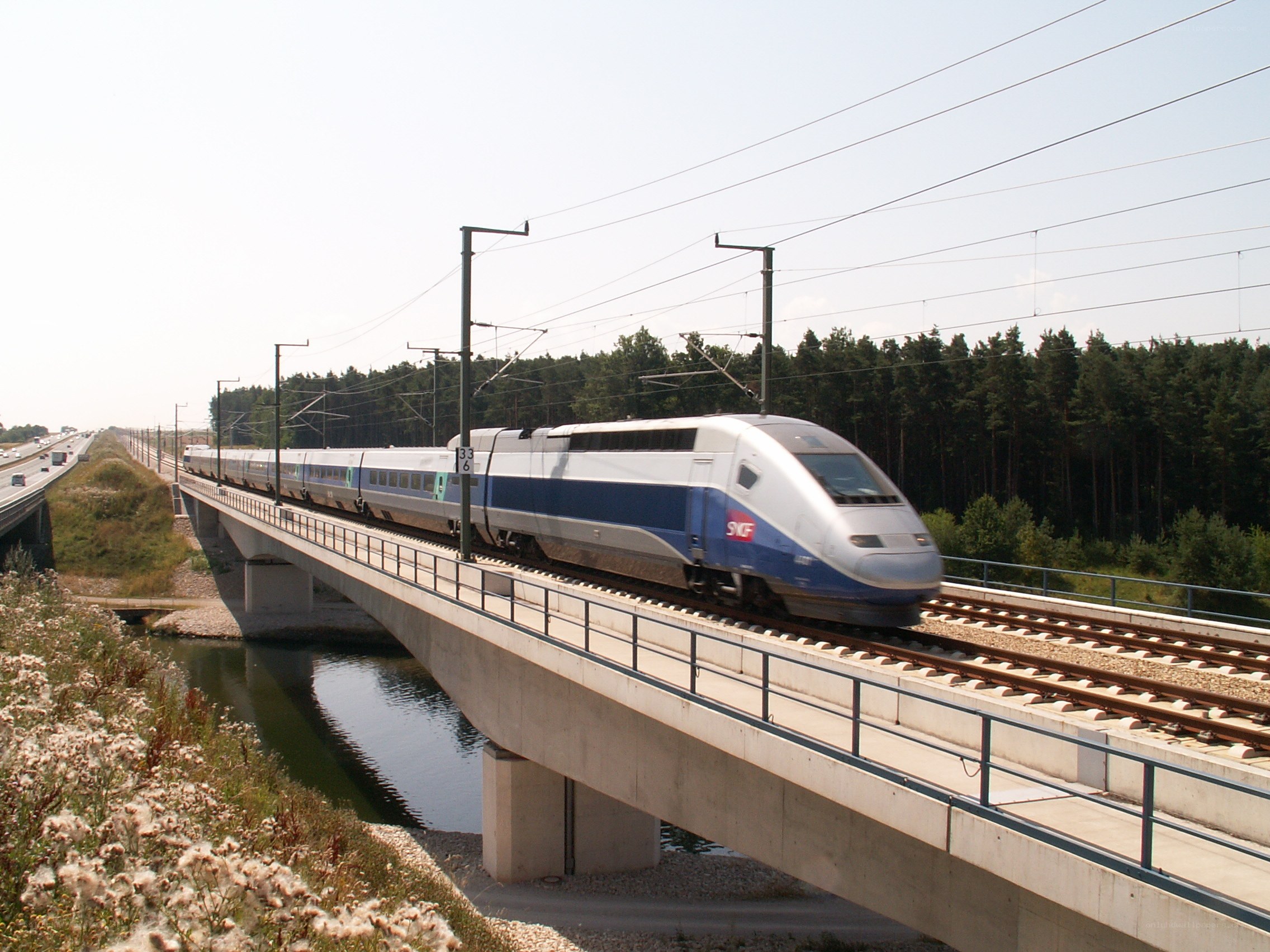 SNCF TGV train on a bridge