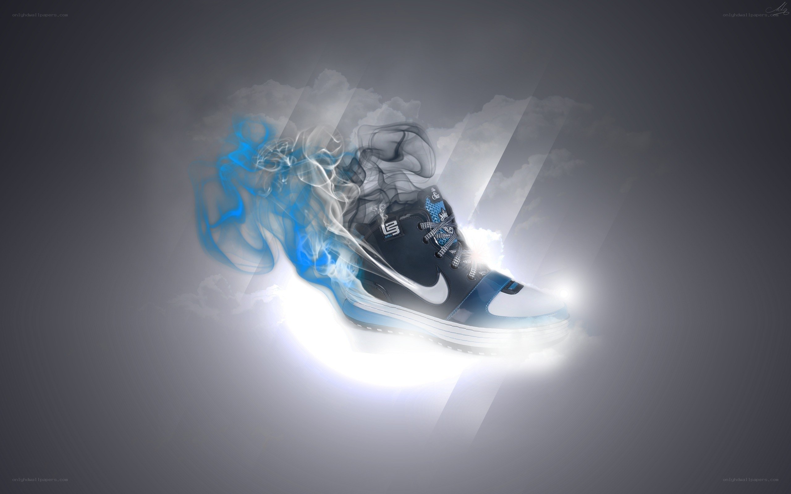 sneaker with blue smoke effect