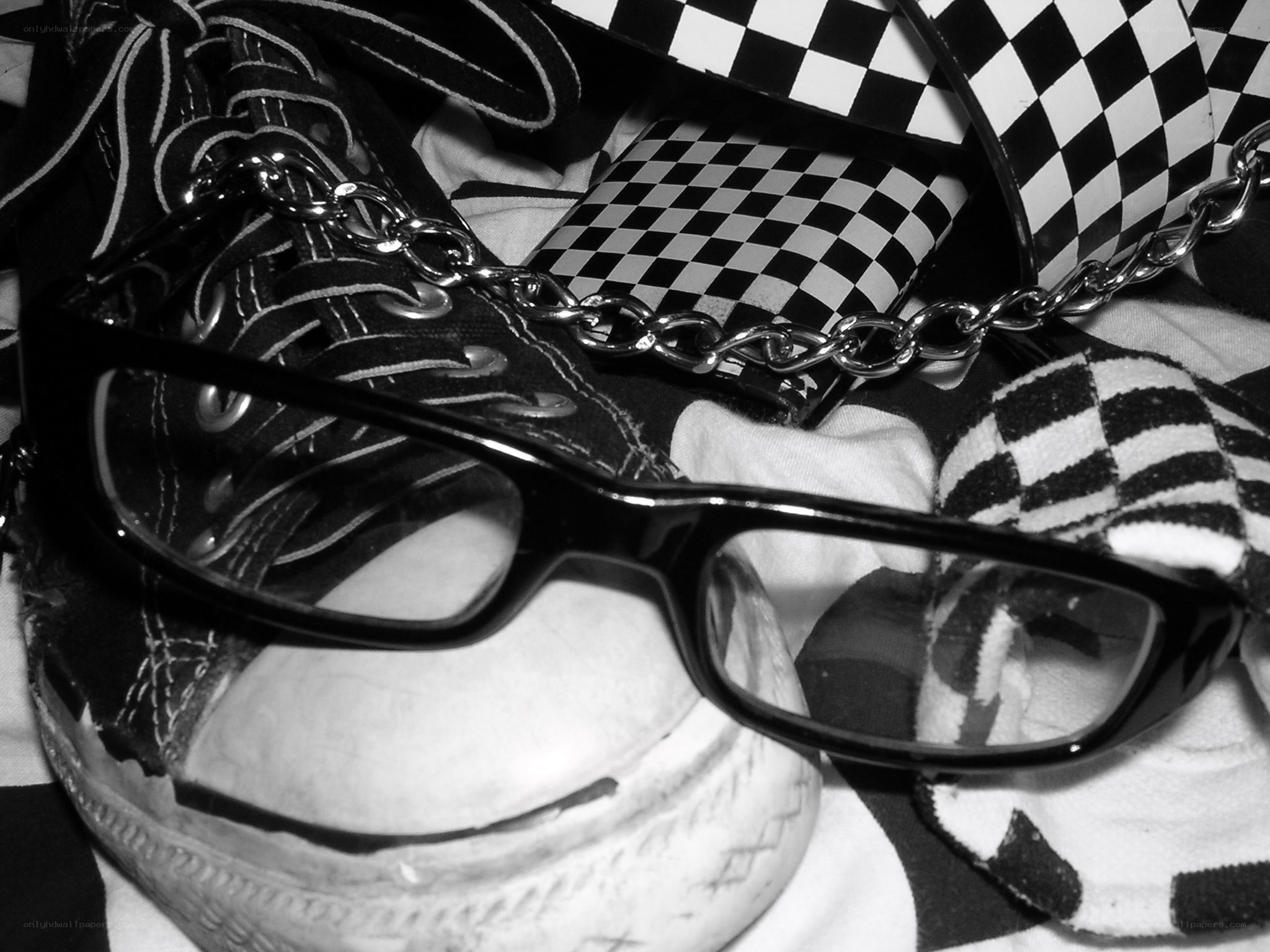 sneakers and glasses with chain