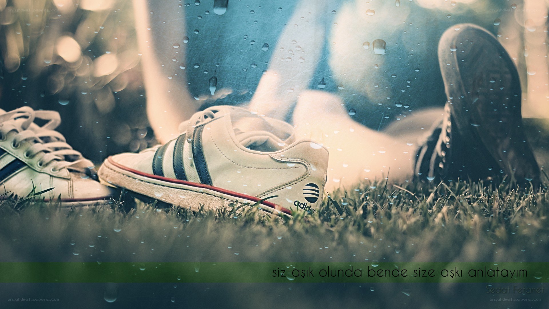 sneakers on grass in rain