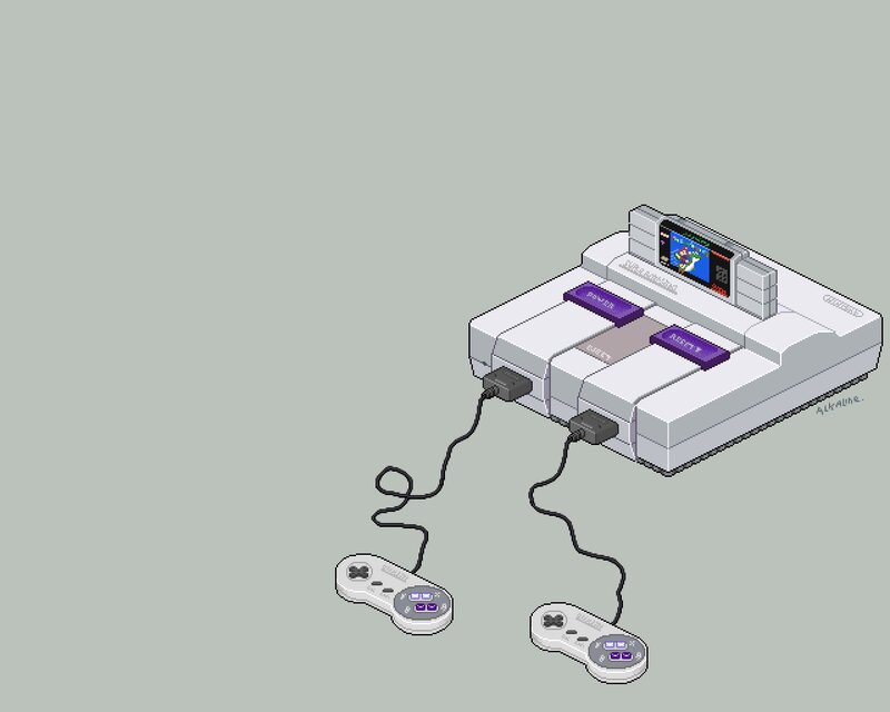 SNES console with controllers