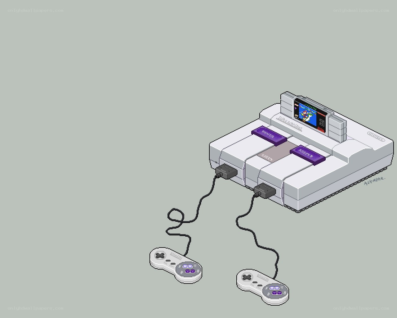 SNES console with controllers