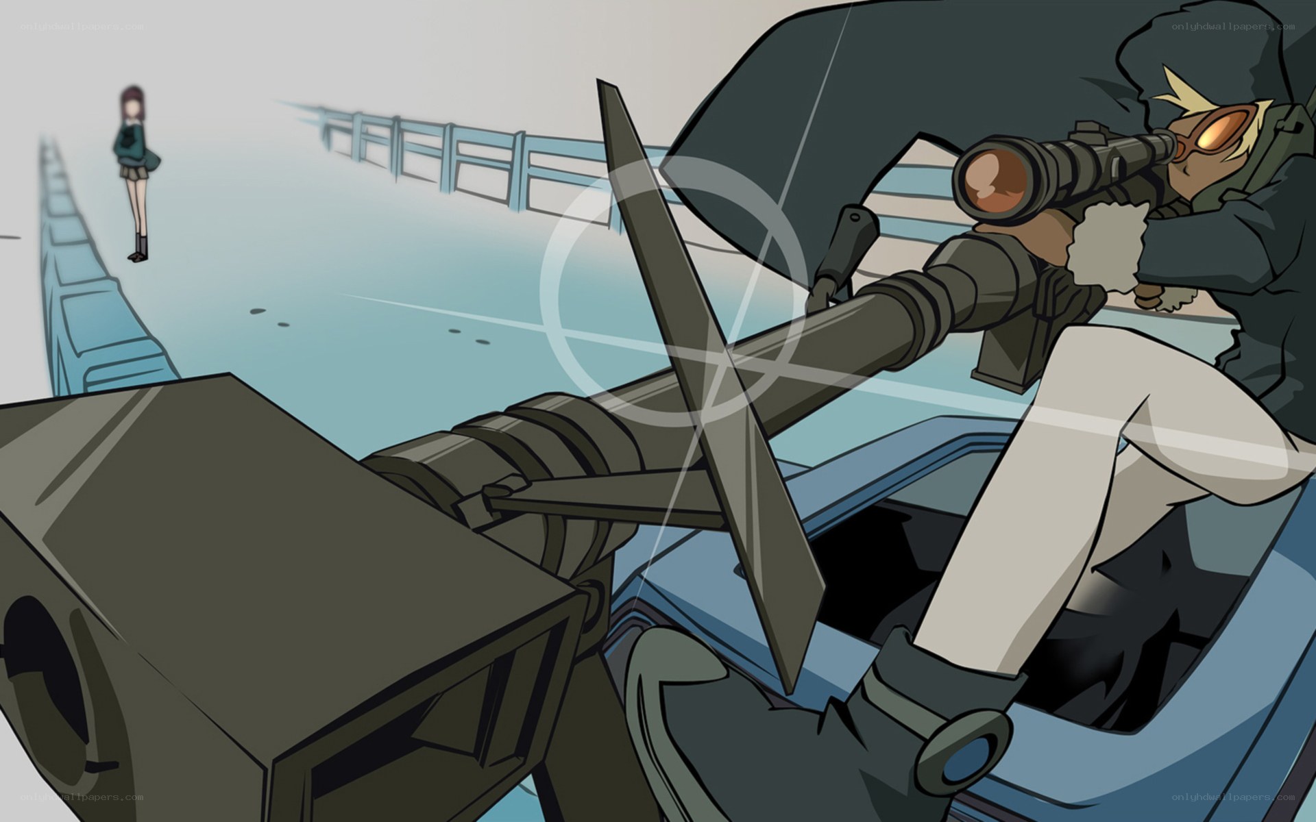 Sniper aiming at distant figure