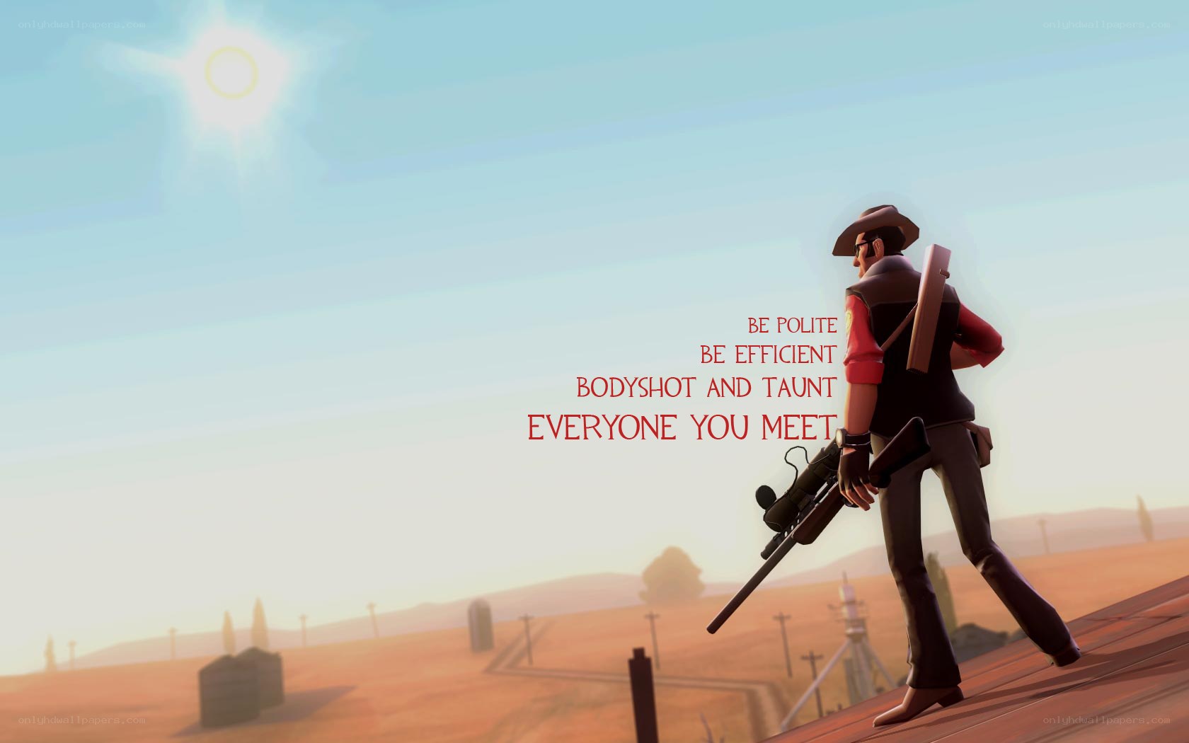 Sniper in a desert landscape