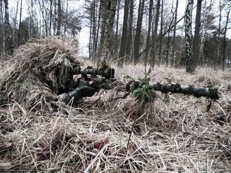 Sniper in forest camouflage