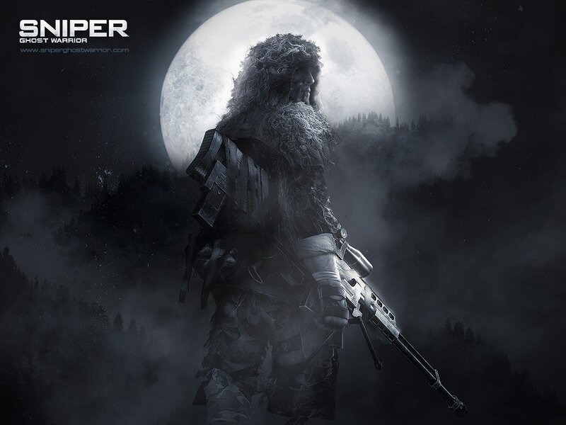 Sniper in Ghillie Suit — Black, Dramatic, Night, Digital Art, Rifle