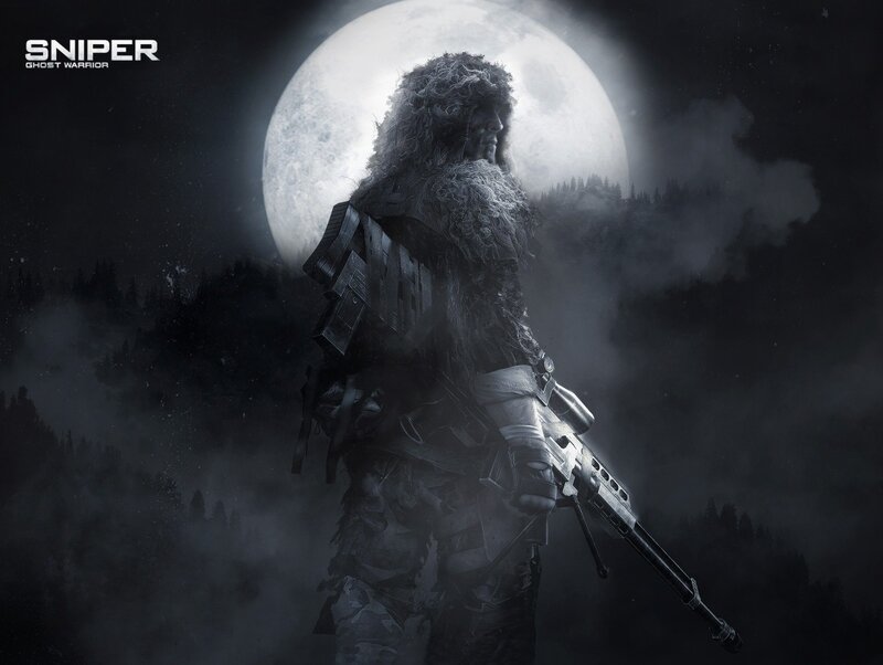 Sniper in Ghillie Suit — Black, Dramatic