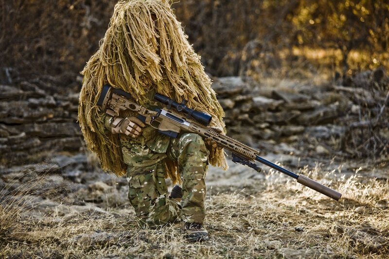 Sniper in Ghillie Suit — Brown, Tense, Afternoon, Photograph